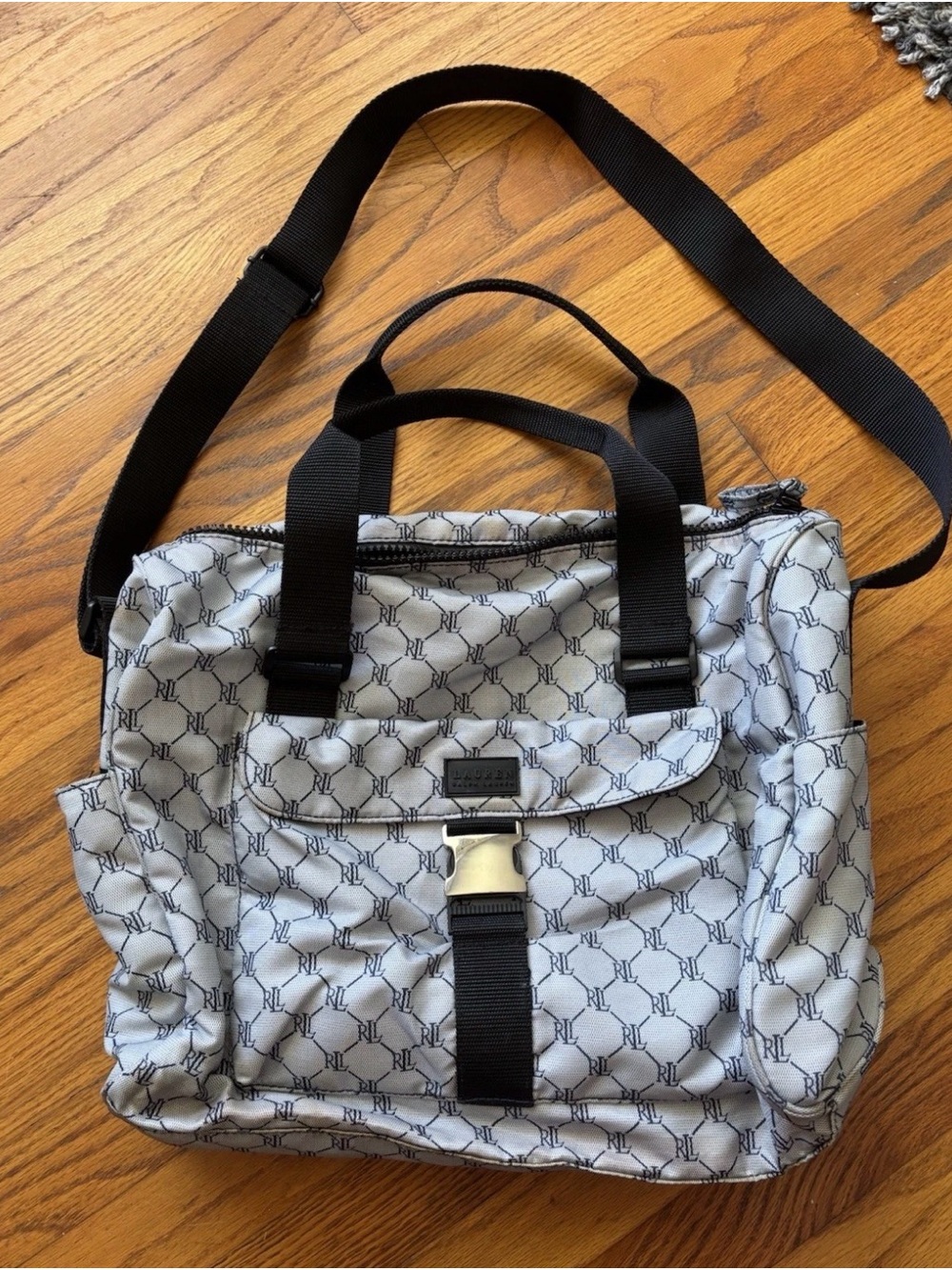 Lauren Ralph Lauren Gray Monogram Convertible Shoulder Tote - SOME MARKS